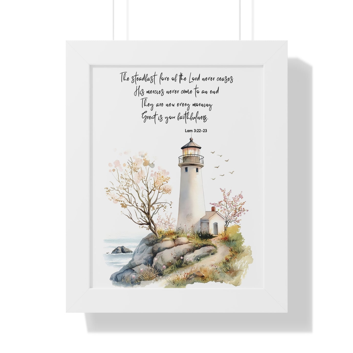 Serene Lighthouse Framed Canvas - Steadfast Love Of Lord, Scripture Wall Art, Bible Art Print