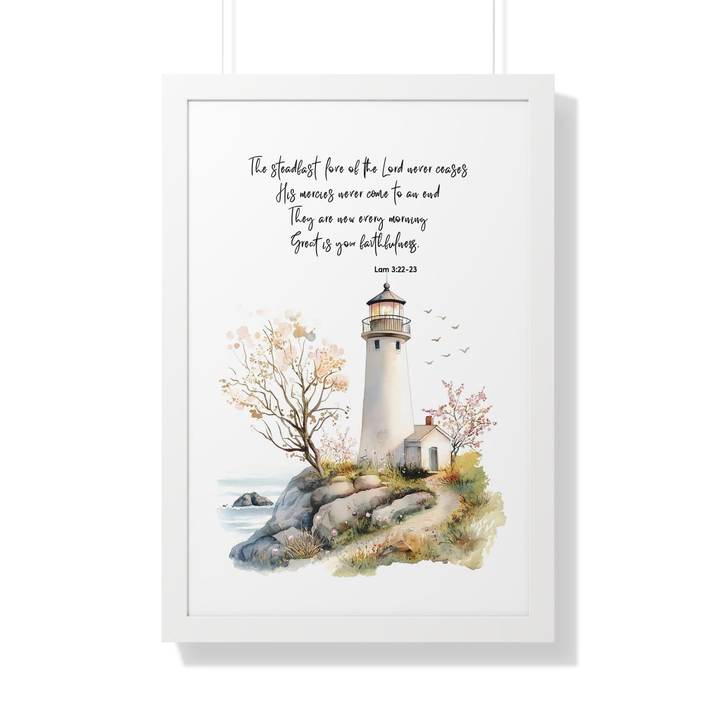 Serene Lighthouse Framed Canvas - Steadfast Love Of Lord, Scripture Wall Art, Bible Art Print