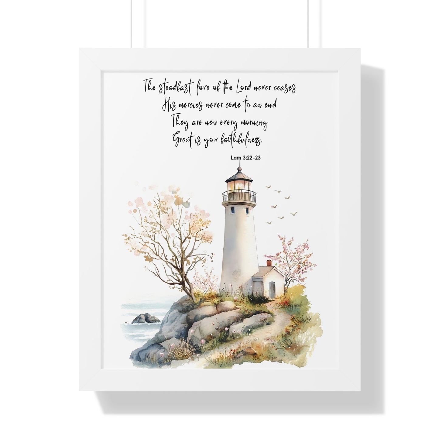 Serene Lighthouse Framed Canvas - Steadfast Love Of Lord, Scripture Wall Art, Bible Art Print
