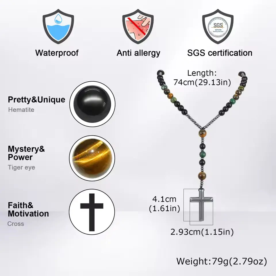 Natural Stone Rosary Necklace for Men or Women