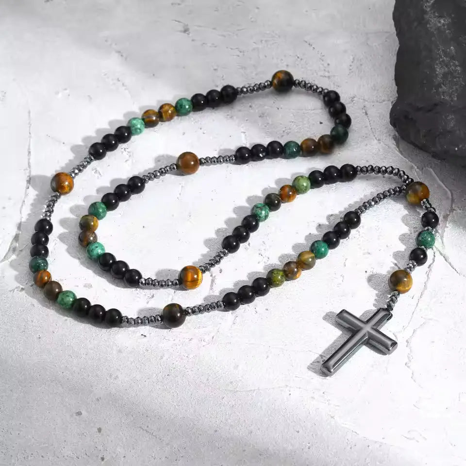 Natural Stone Rosary Necklace for Men or Women