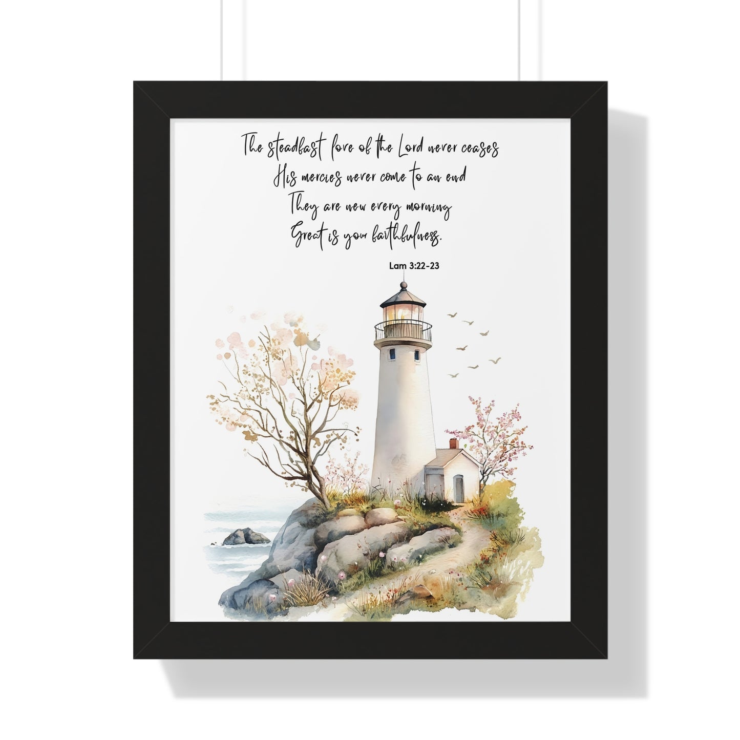 Serene Lighthouse Framed Canvas - Steadfast Love Of Lord, Scripture Wall Art, Bible Art Print