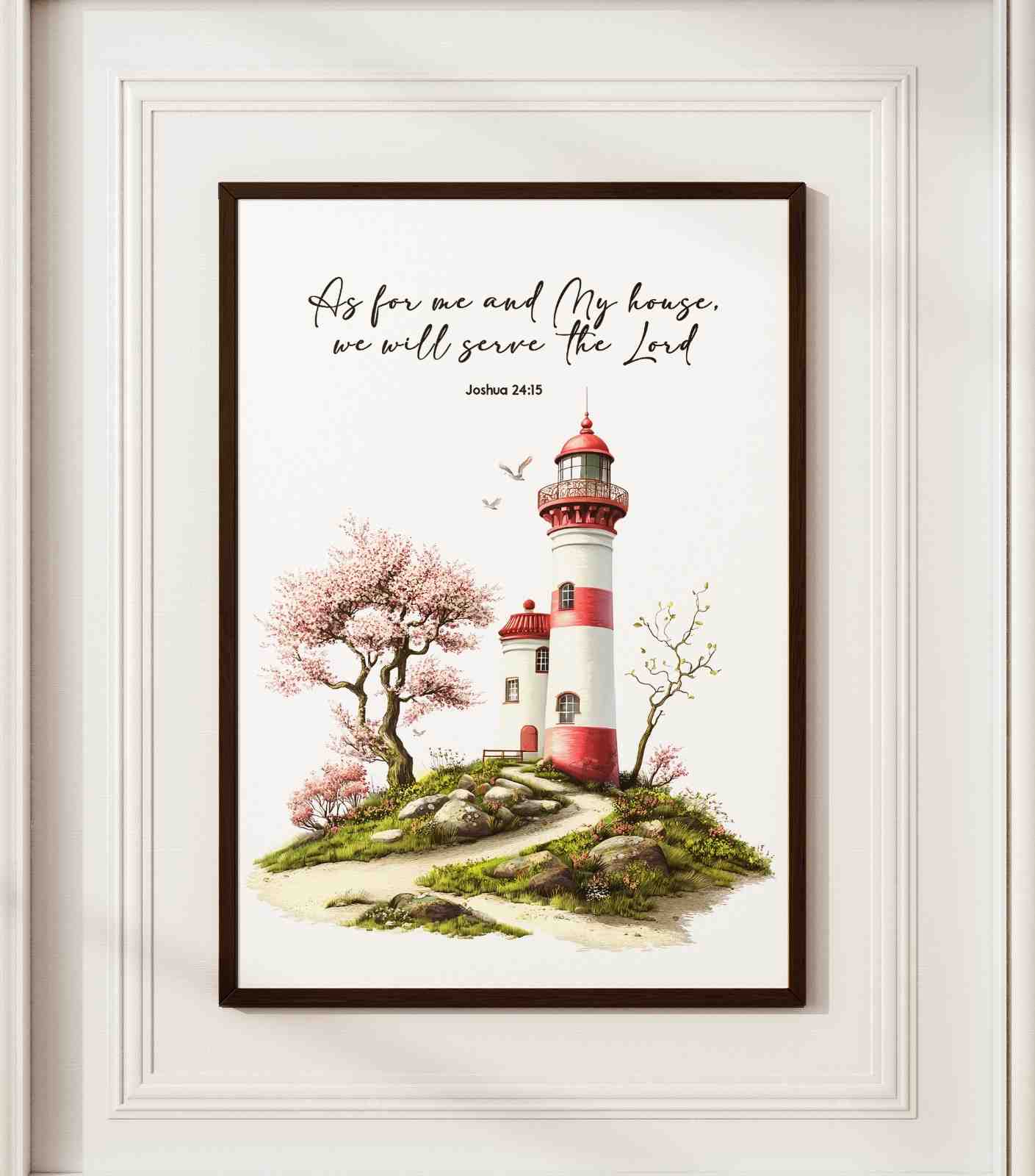 Bible Art Print Lighthouse , As For Me and My House, Joshua 24-15, Scripture Wall Art