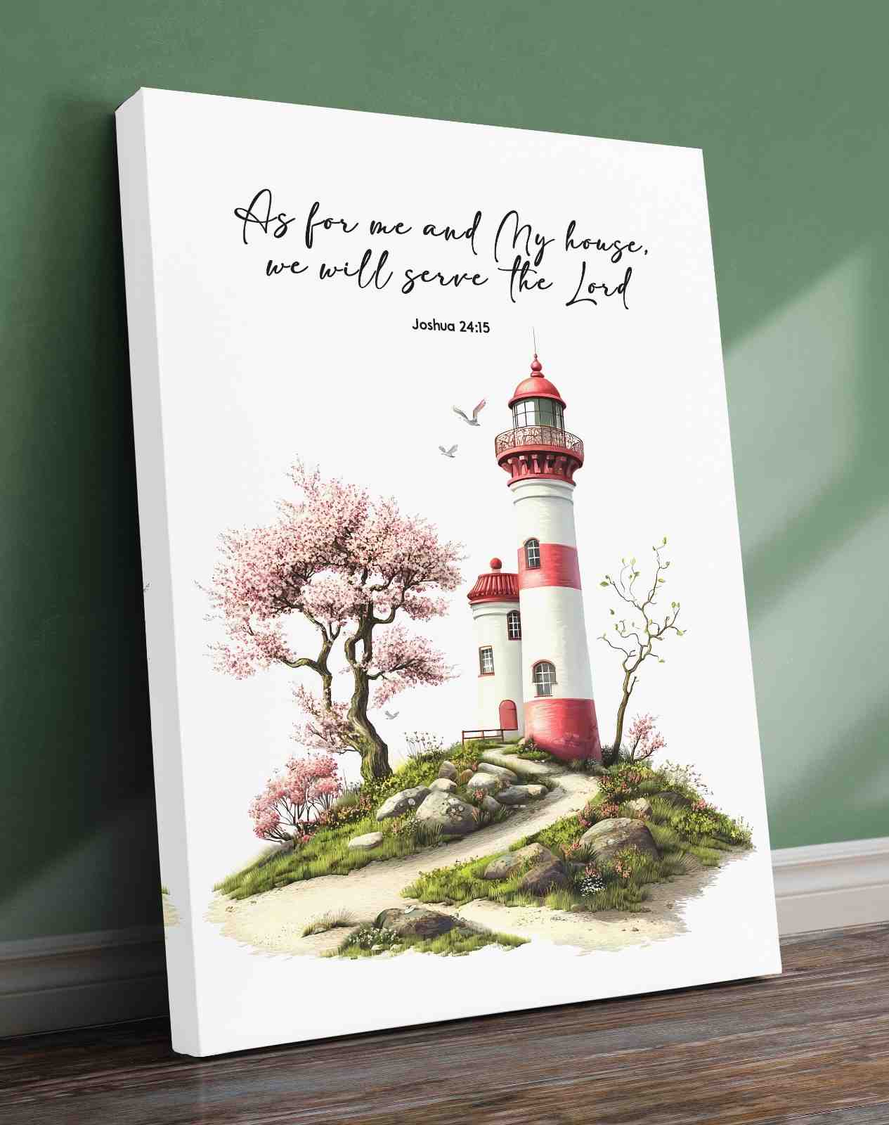 Bible Art Print Lighthouse , As For Me and My House, Joshua 24-15, Scripture Wall Art