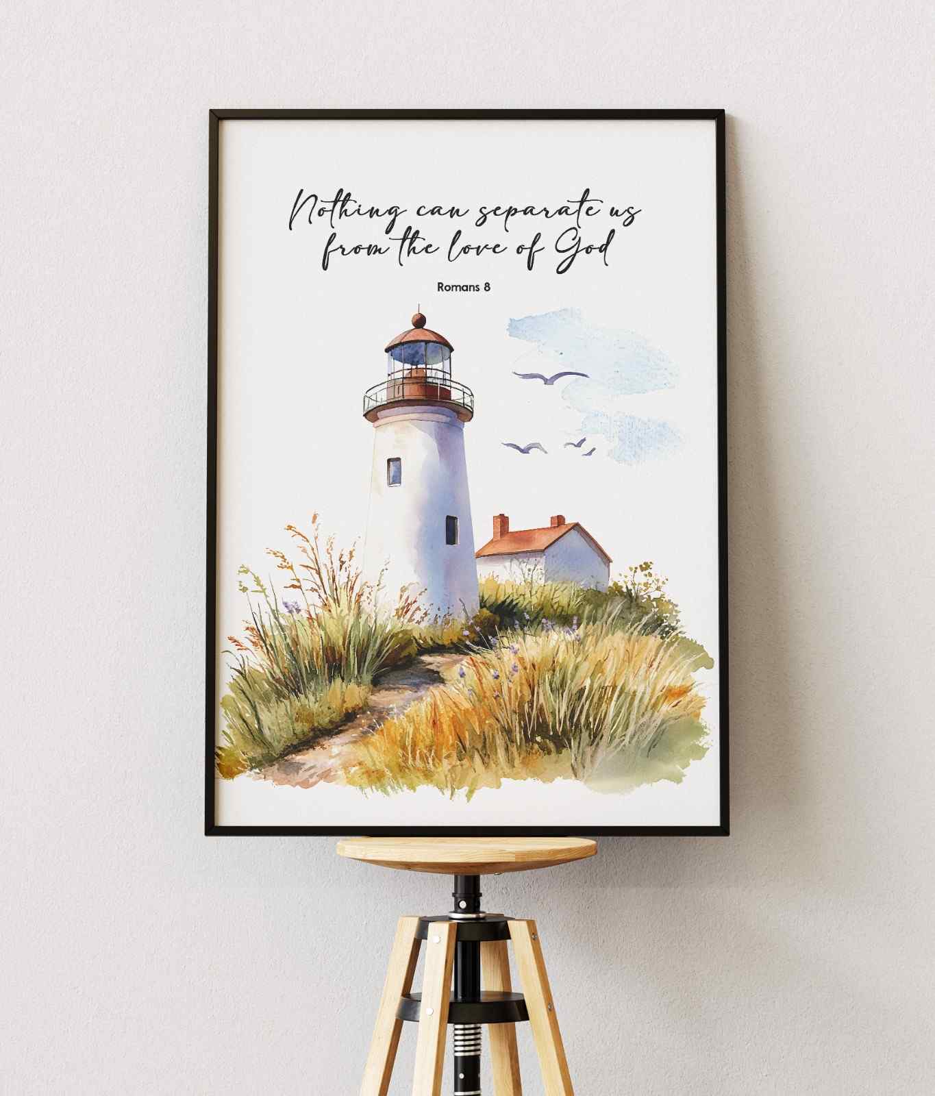 Bible Art Print Lighthouse , Nothing can Separate us, Roman 8, Scripture Wall Art