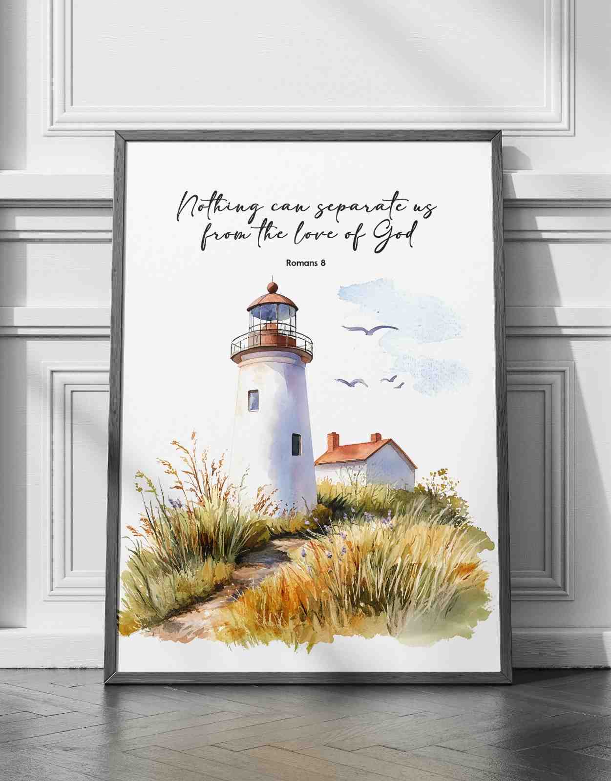 Bible Art Print Lighthouse , Nothing can Separate us, Roman 8, Scripture Wall Art