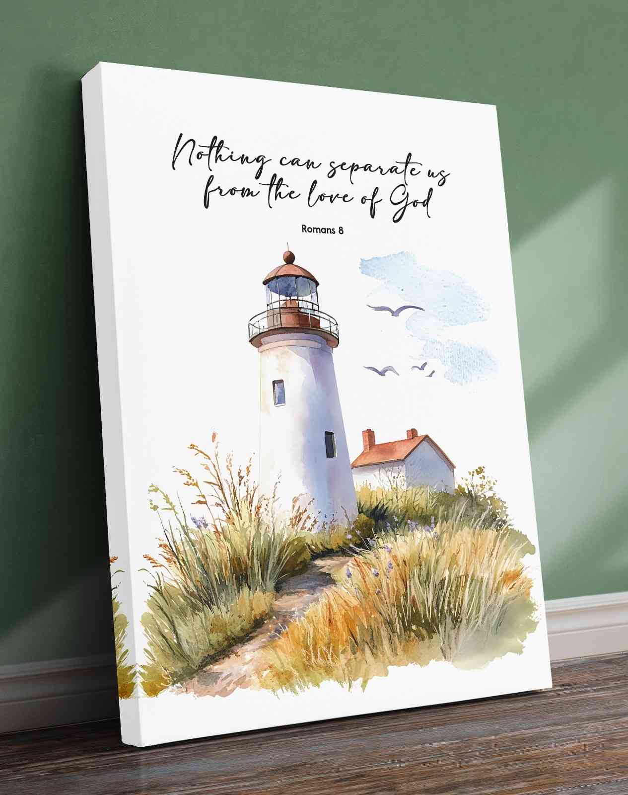 Bible Art Print Lighthouse , Nothing can Separate us, Roman 8, Scripture Wall Art