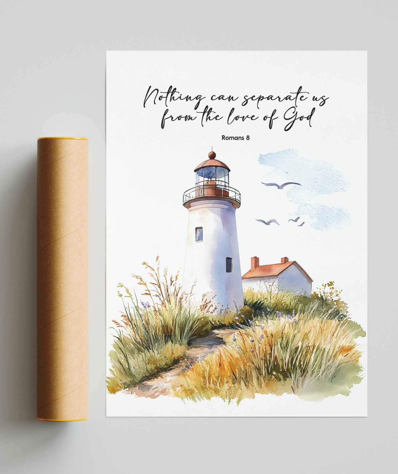 Bible Art Print Lighthouse , Nothing can Separate us, Roman 8, Scripture Wall Art
