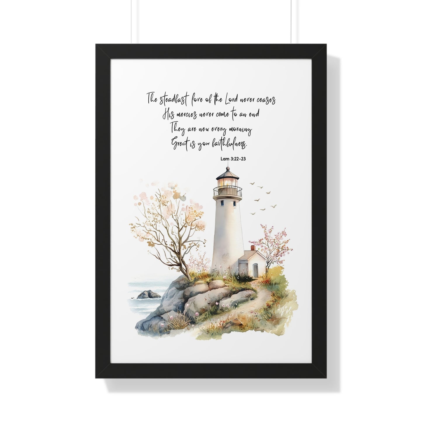 Serene Lighthouse Framed Canvas - Steadfast Love Of Lord, Scripture Wall Art, Bible Art Print