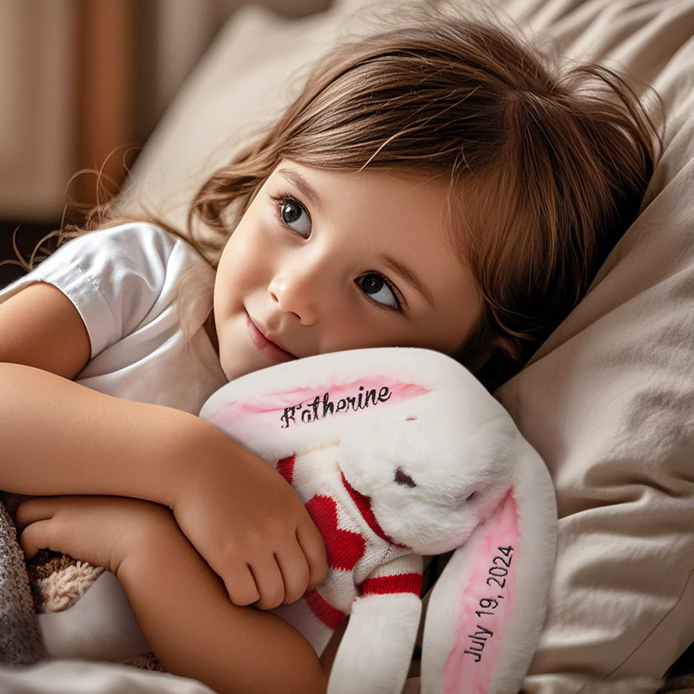 Personalized Sweater Bunny Plush Toys Custom Rabbit with Embroidered Name Gift for Children