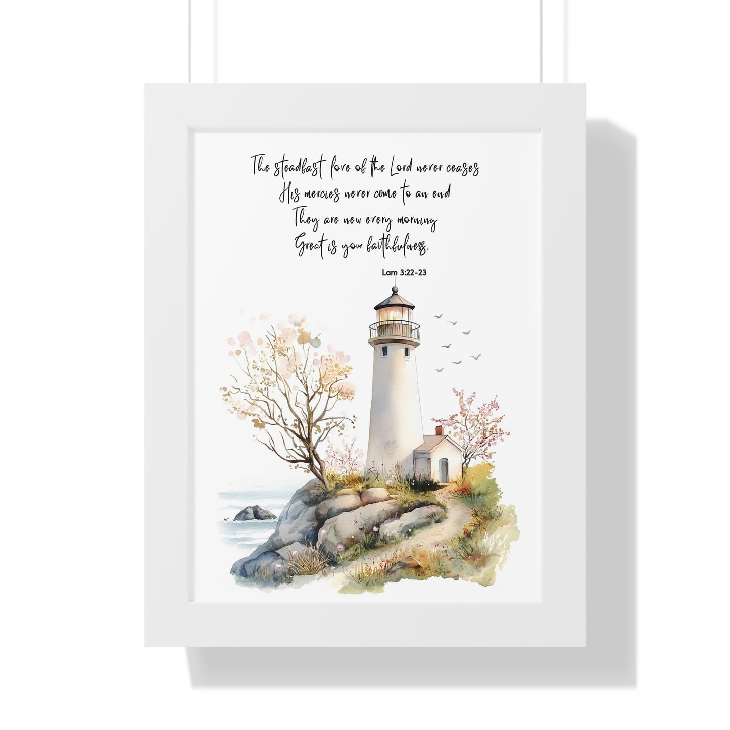 Serene Lighthouse Framed Canvas - Steadfast Love Of Lord, Scripture Wall Art, Bible Art Print
