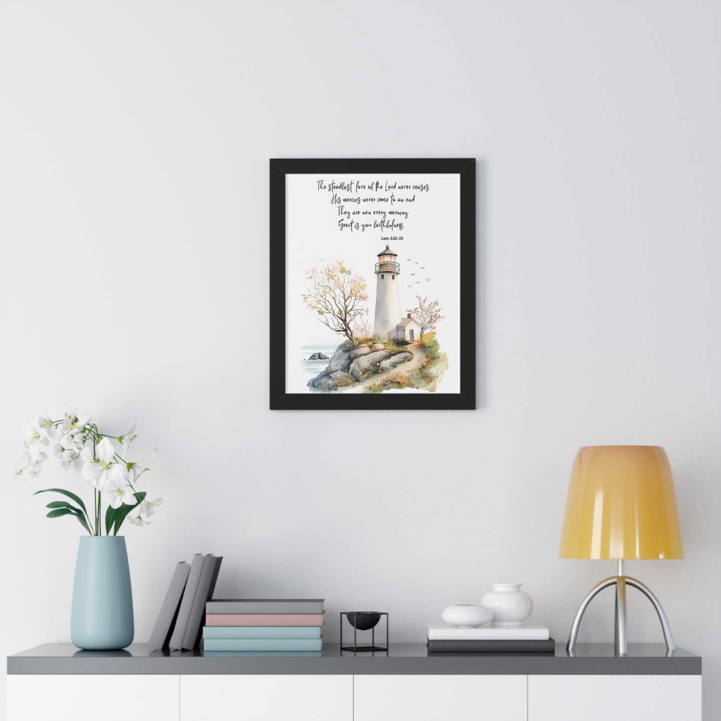 Serene Lighthouse Framed Canvas - Steadfast Love Of Lord, Scripture Wall Art, Bible Art Print