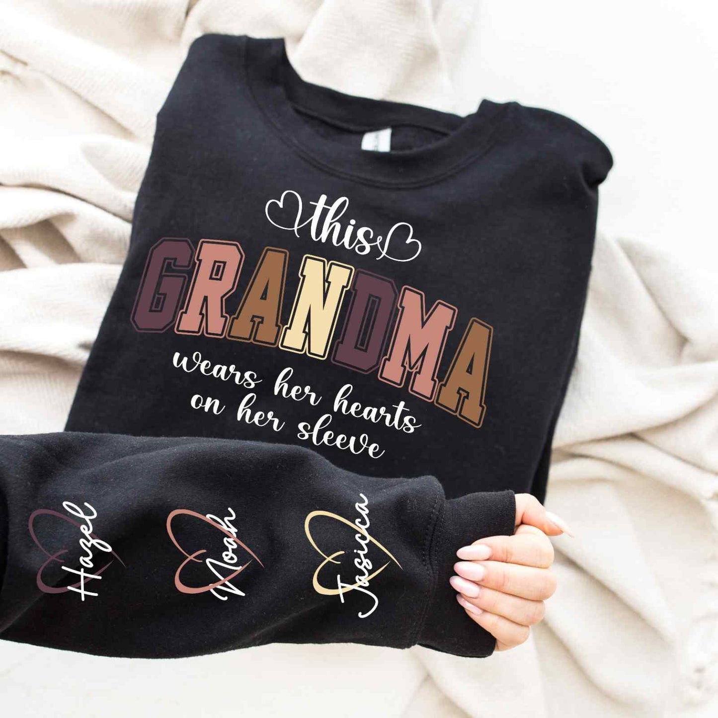 This Grandma wear her Hearts - Personalized gifts for Grandma Or Mom
