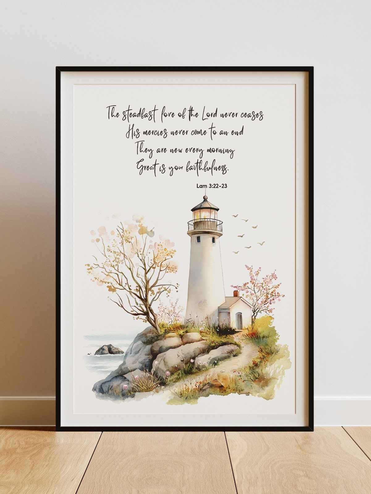 Bible Art Print Lighthouse Scripture, Lamentations 3, Steadfast Love Of Lord, Scripture Wall Art