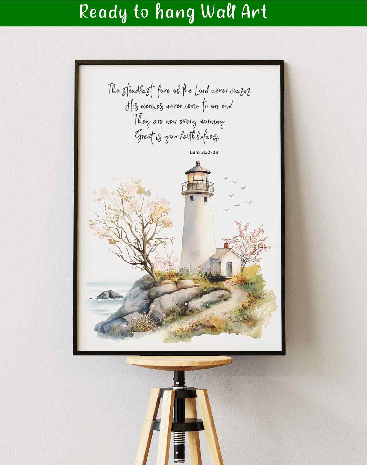 Bible Art Print Lighthouse Scripture, Lamentations 3, Steadfast Love Of Lord, Scripture Wall Art