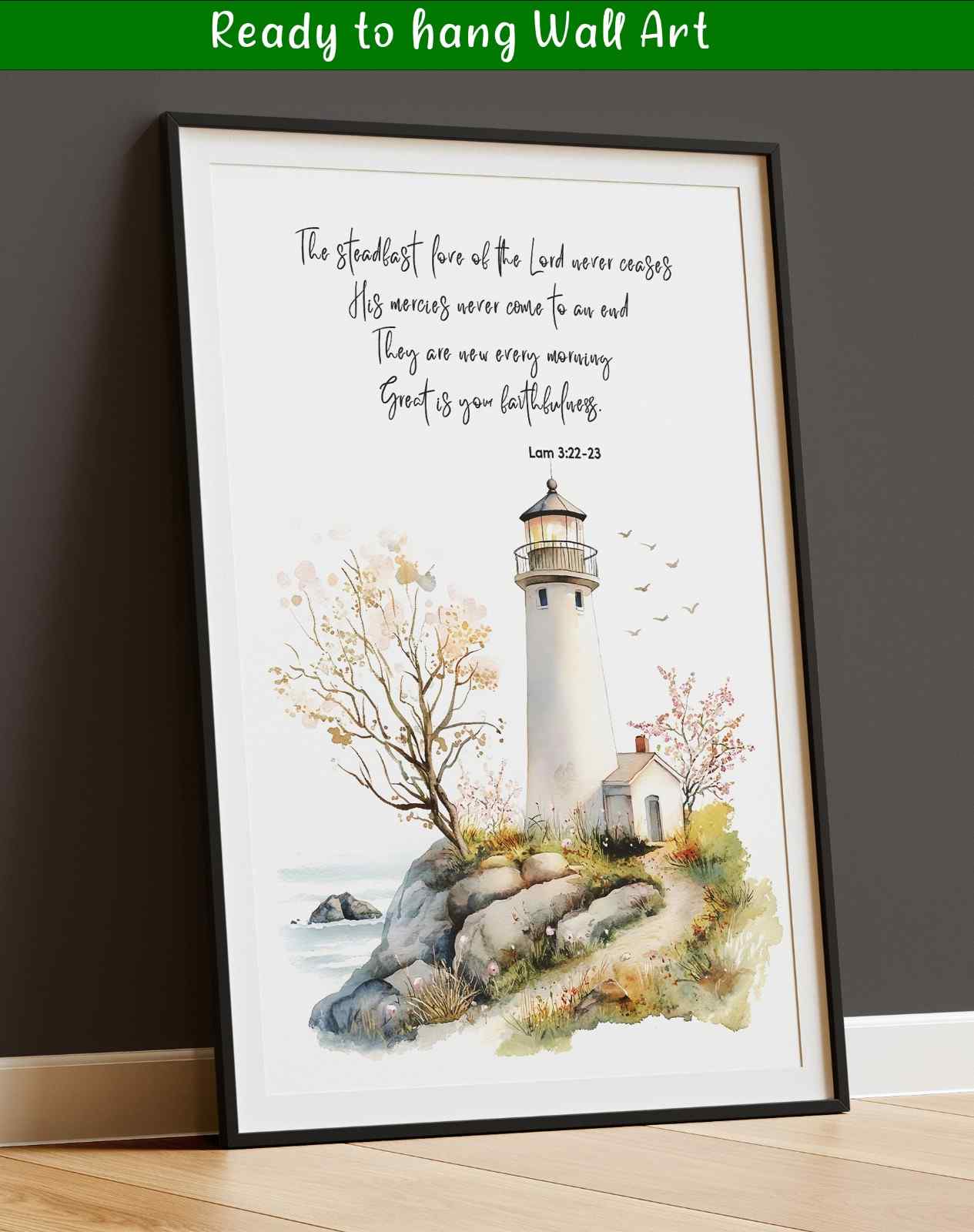 Bible Art Print Lighthouse Scripture, Lamentations 3, Steadfast Love Of Lord, Scripture Wall Art