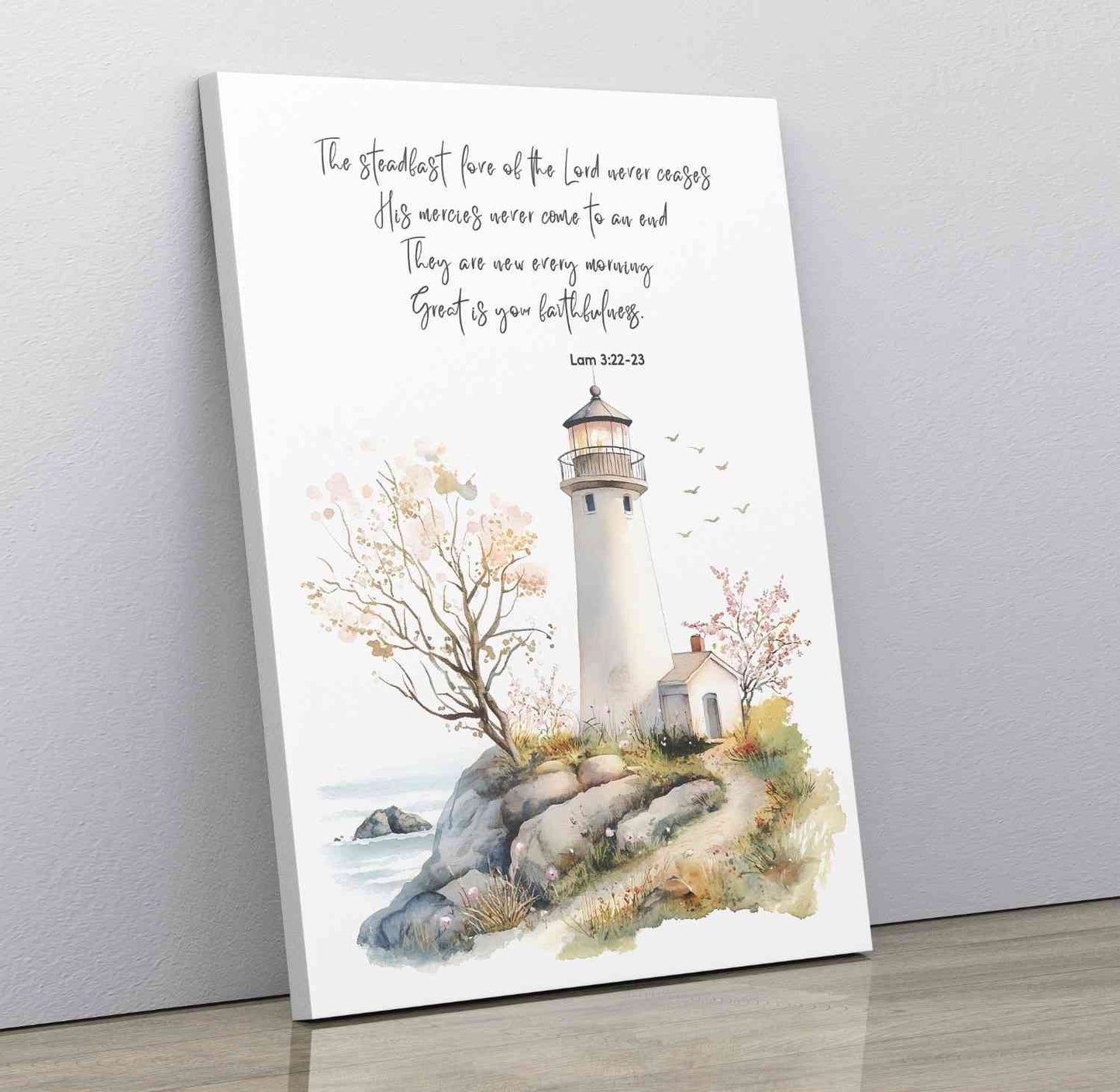 Bible Art Print Lighthouse Scripture, Lamentations 3, Steadfast Love Of Lord, Scripture Wall Art