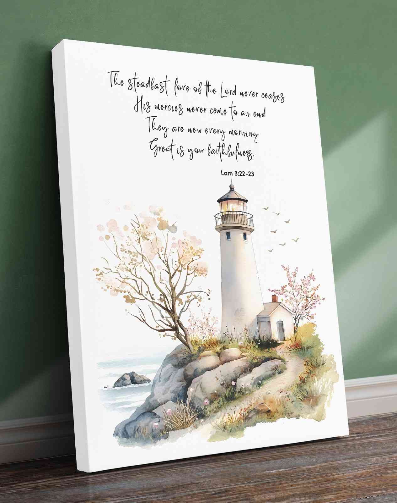 Bible Art Print Lighthouse Scripture, Lamentations 3, Steadfast Love Of Lord, Scripture Wall Art