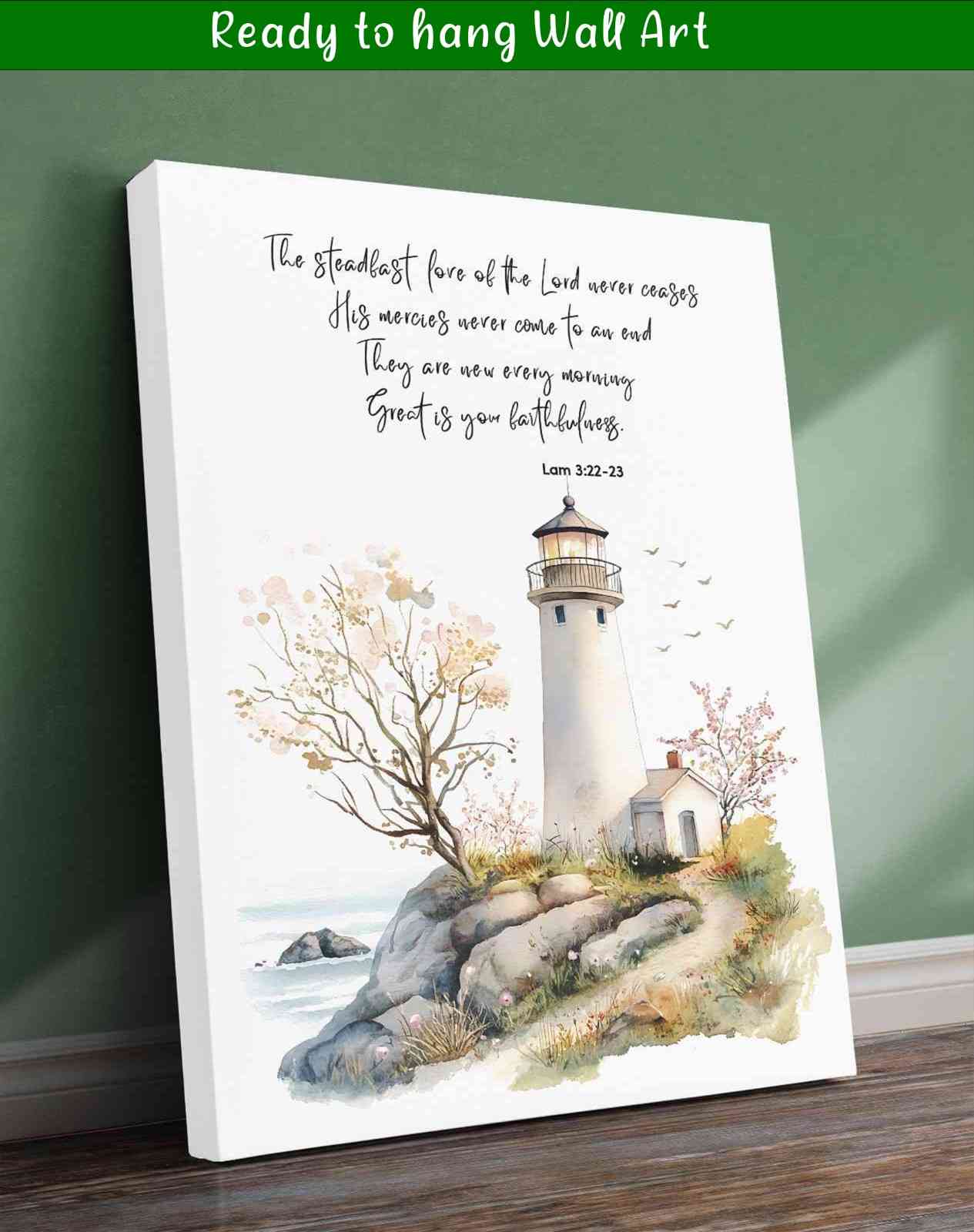 Bible Art Print Lighthouse Scripture, Lamentations 3, Steadfast Love Of Lord, Scripture Wall Art