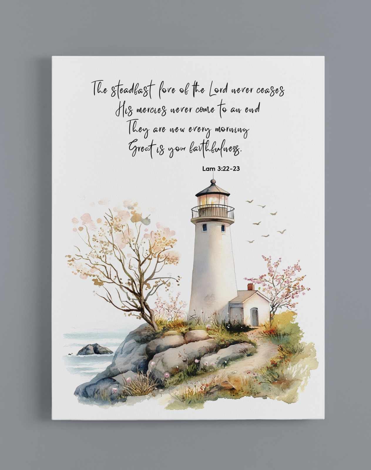 Bible Art Print Lighthouse Scripture, Lamentations 3, Steadfast Love Of Lord, Scripture Wall Art