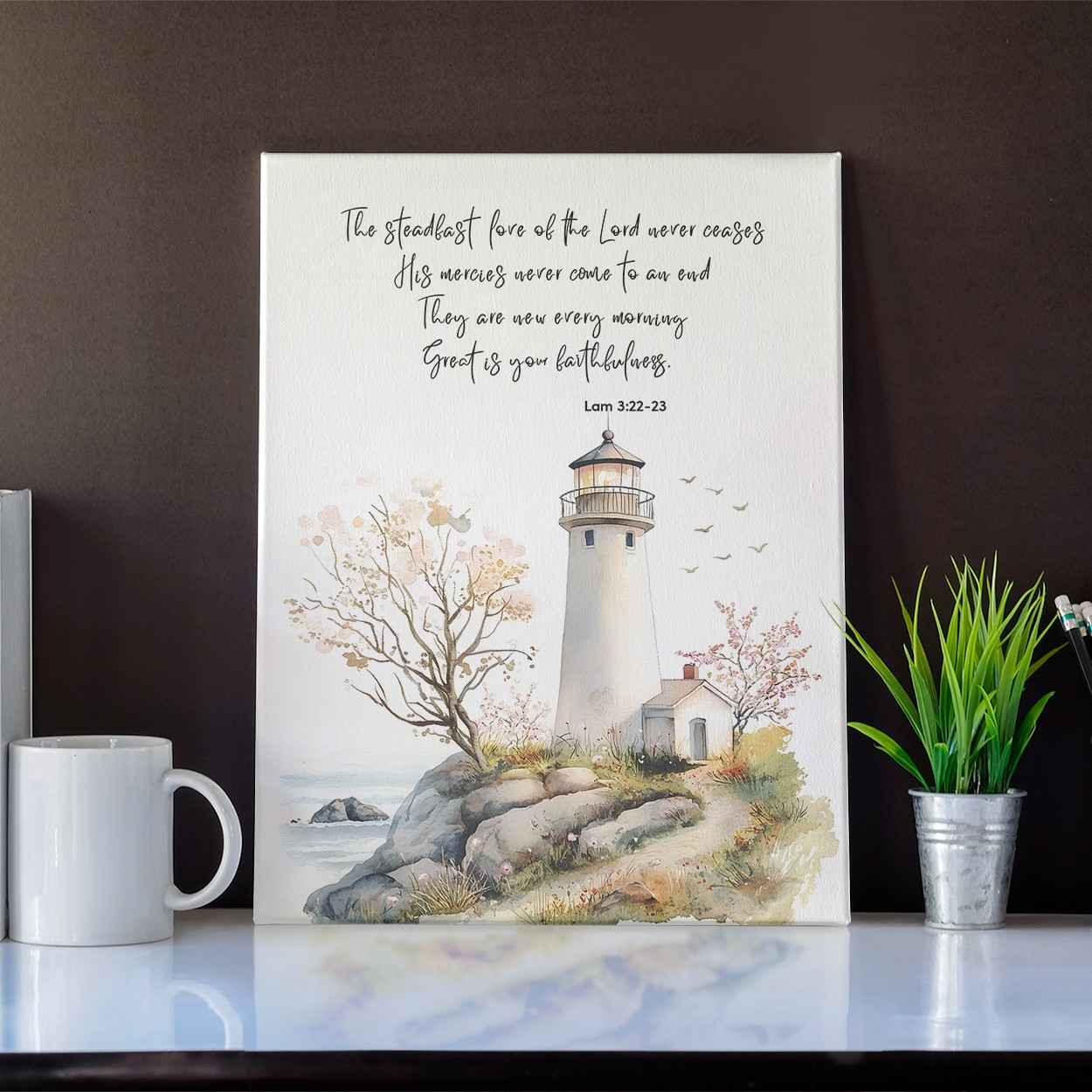 Bible Art Print Lighthouse Scripture, Lamentations 3, Steadfast Love Of Lord, Scripture Wall Art