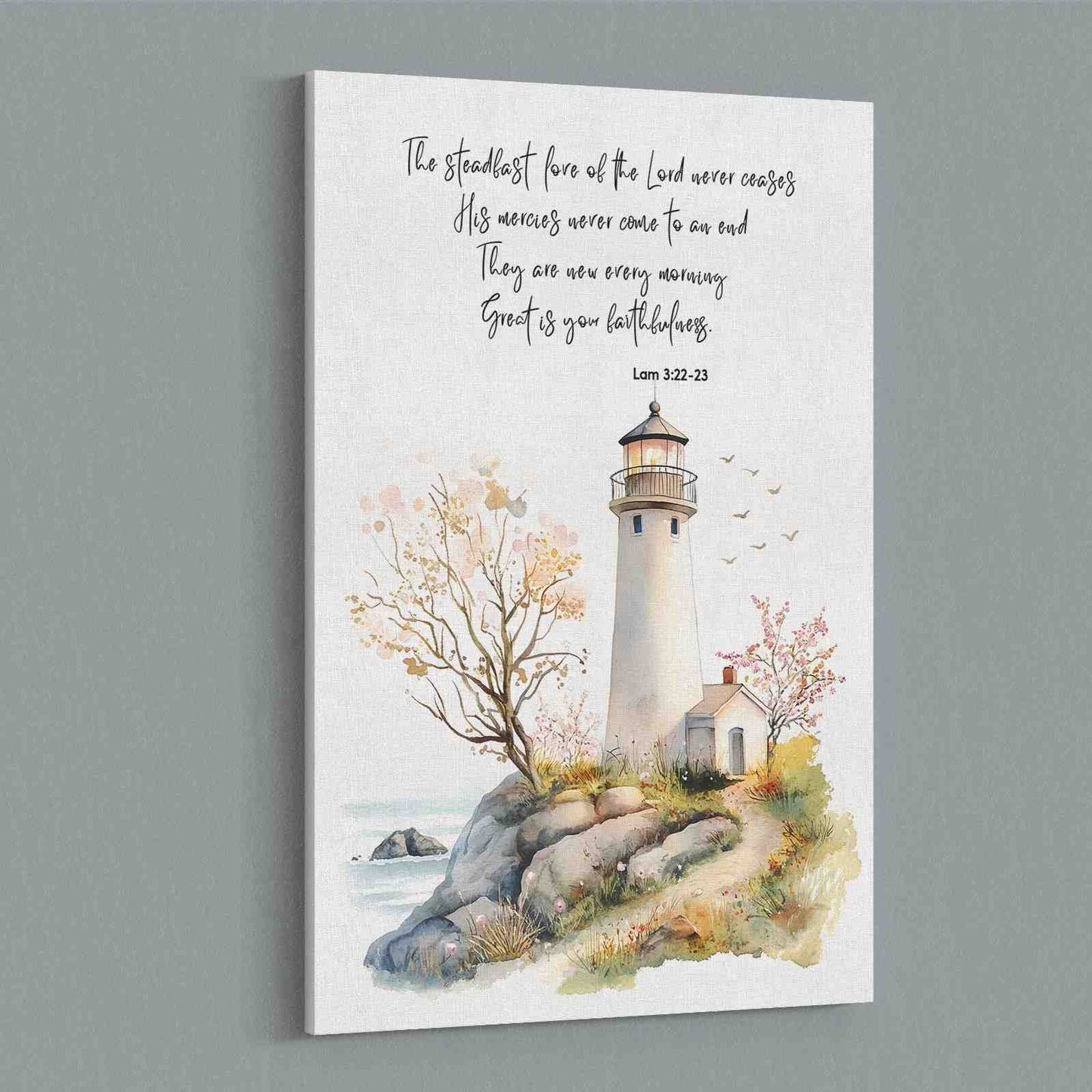 Bible Art Print Lighthouse Scripture, Lamentations 3, Steadfast Love Of Lord, Scripture Wall Art