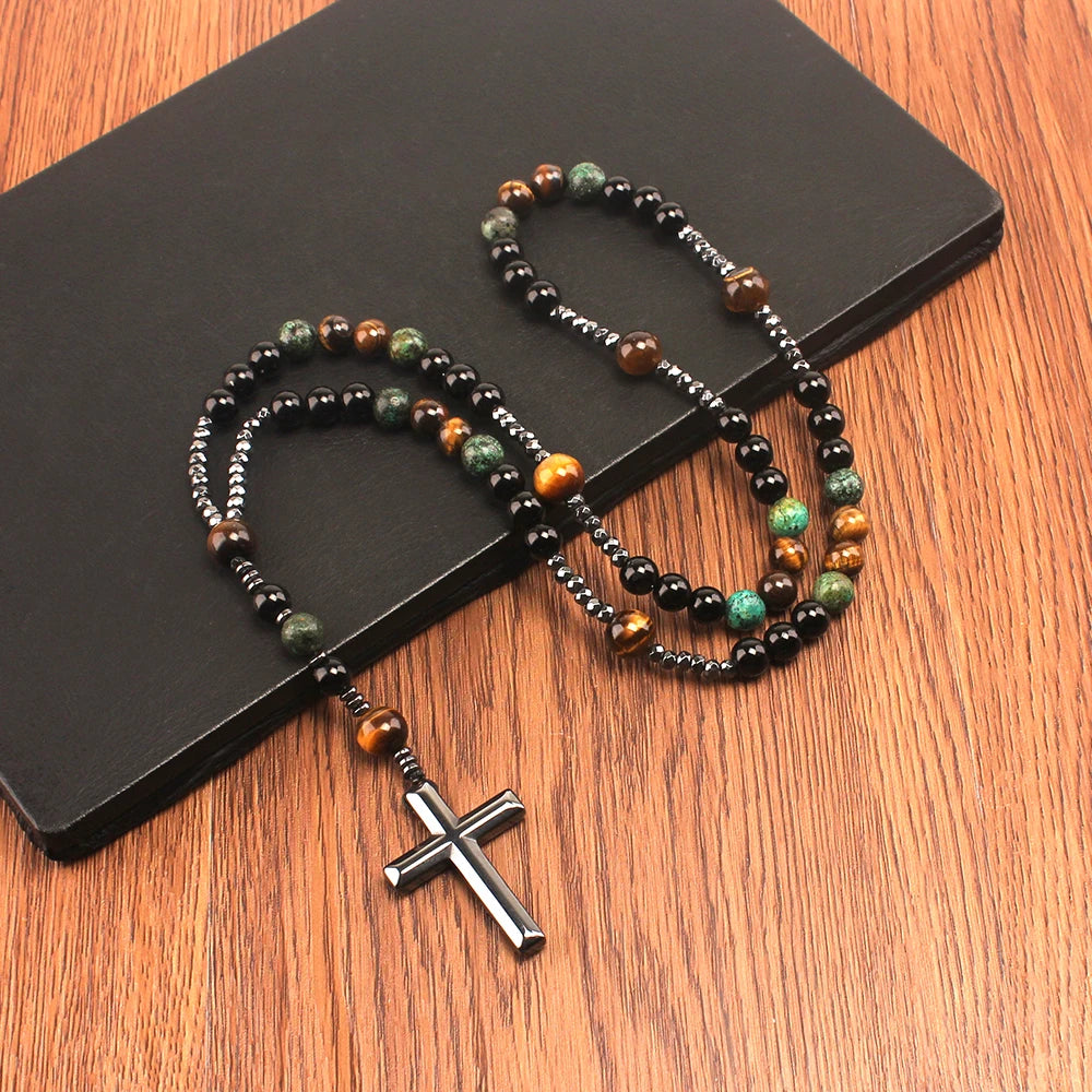 Natural Stone Rosary Necklace for Men or Women