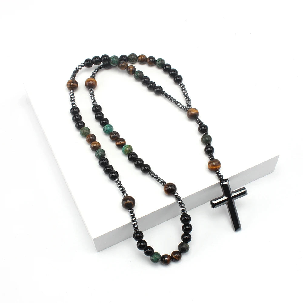 Natural Stone Rosary Necklace for Men or Women