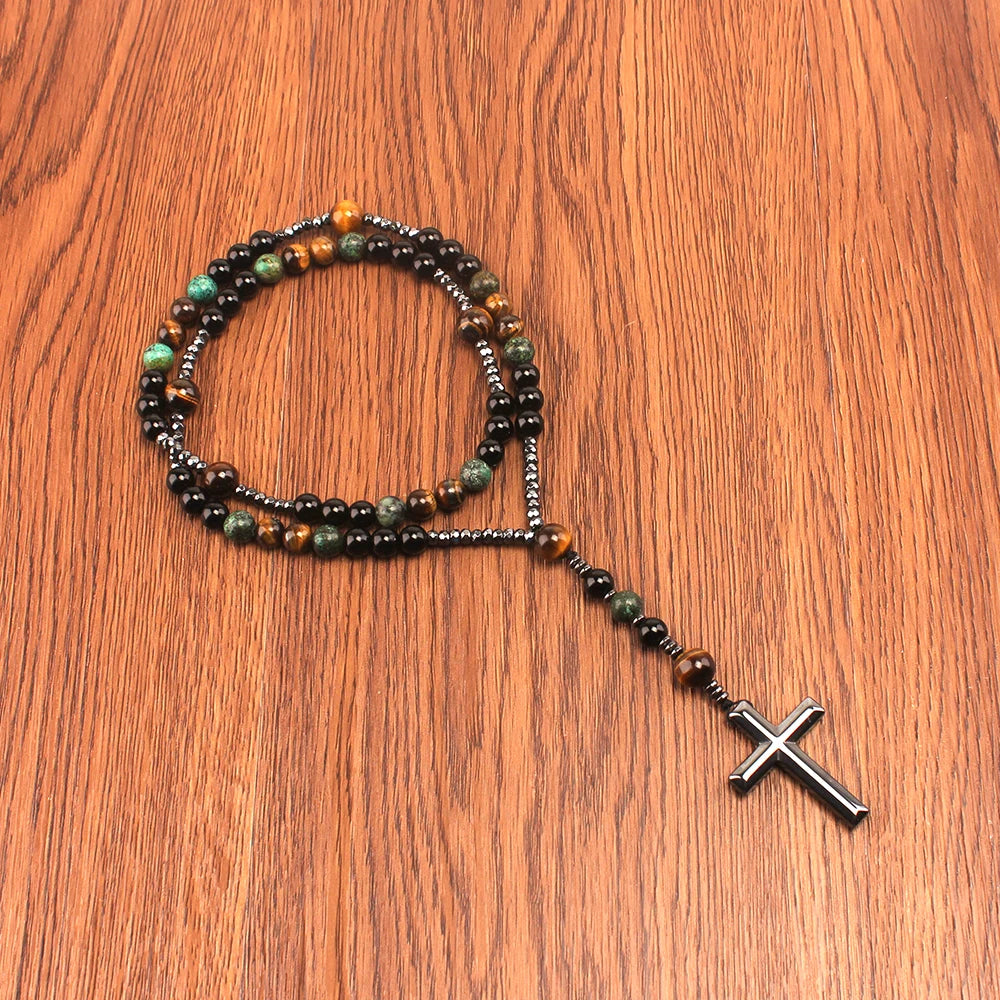 Natural Stone Rosary Necklace for Men or Women