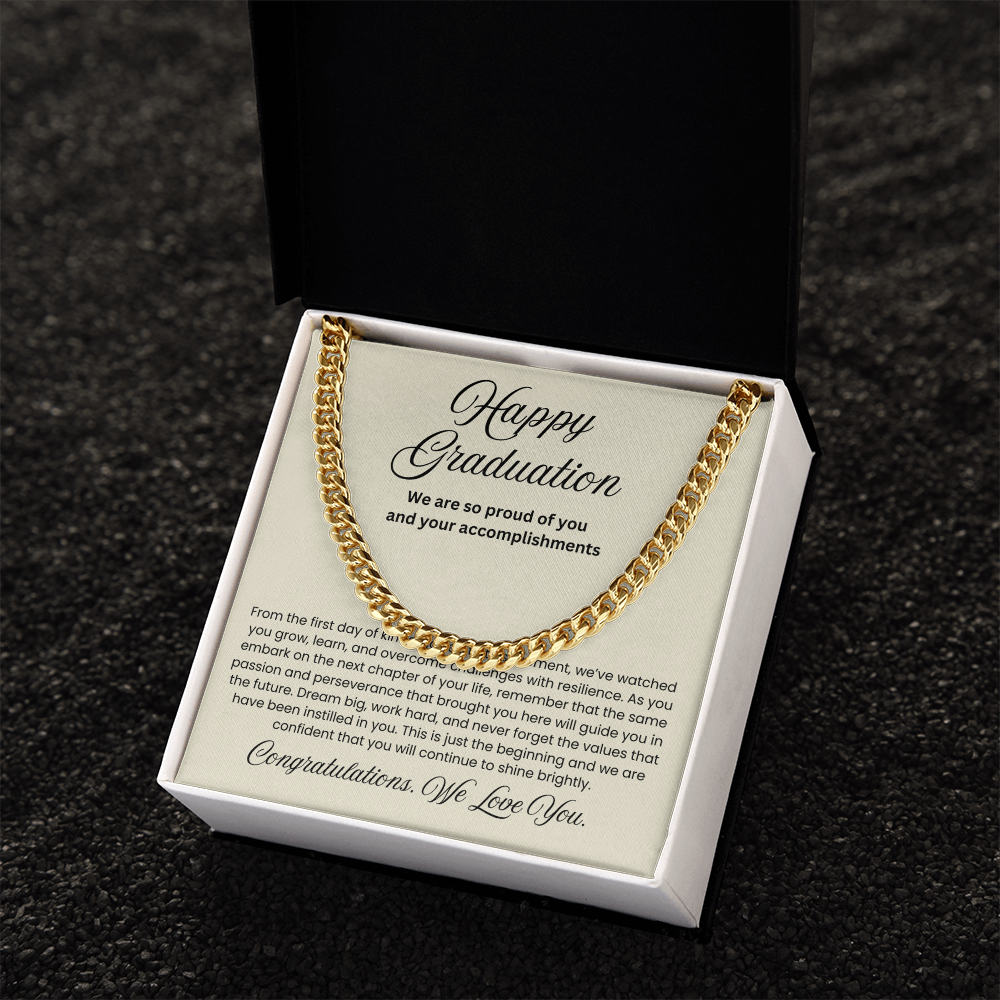 We are Proud Cuban Link Chain - Father Mother Gift for Son, High School, College Graduate, Son Graduation Gift
