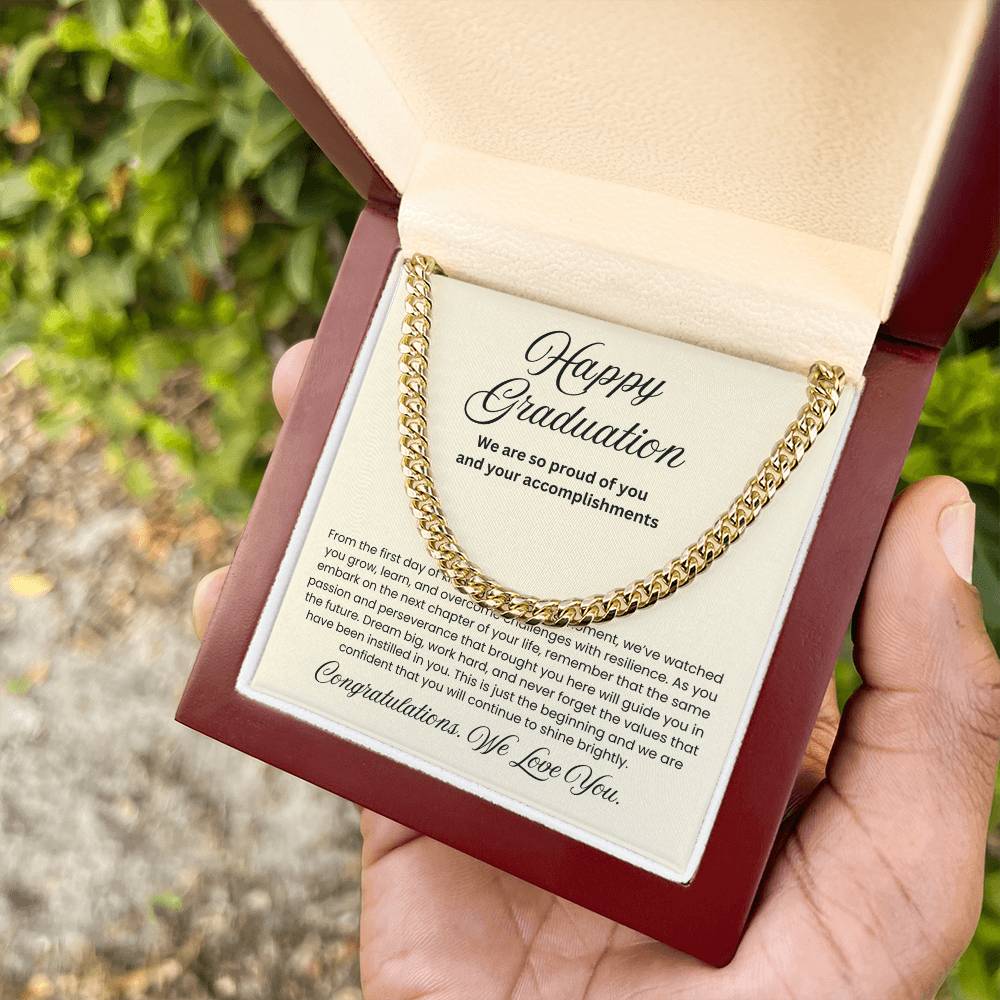 We are Proud Cuban Link Chain - Father Mother Gift for Son, High School, College Graduate, Son Graduation Gift
