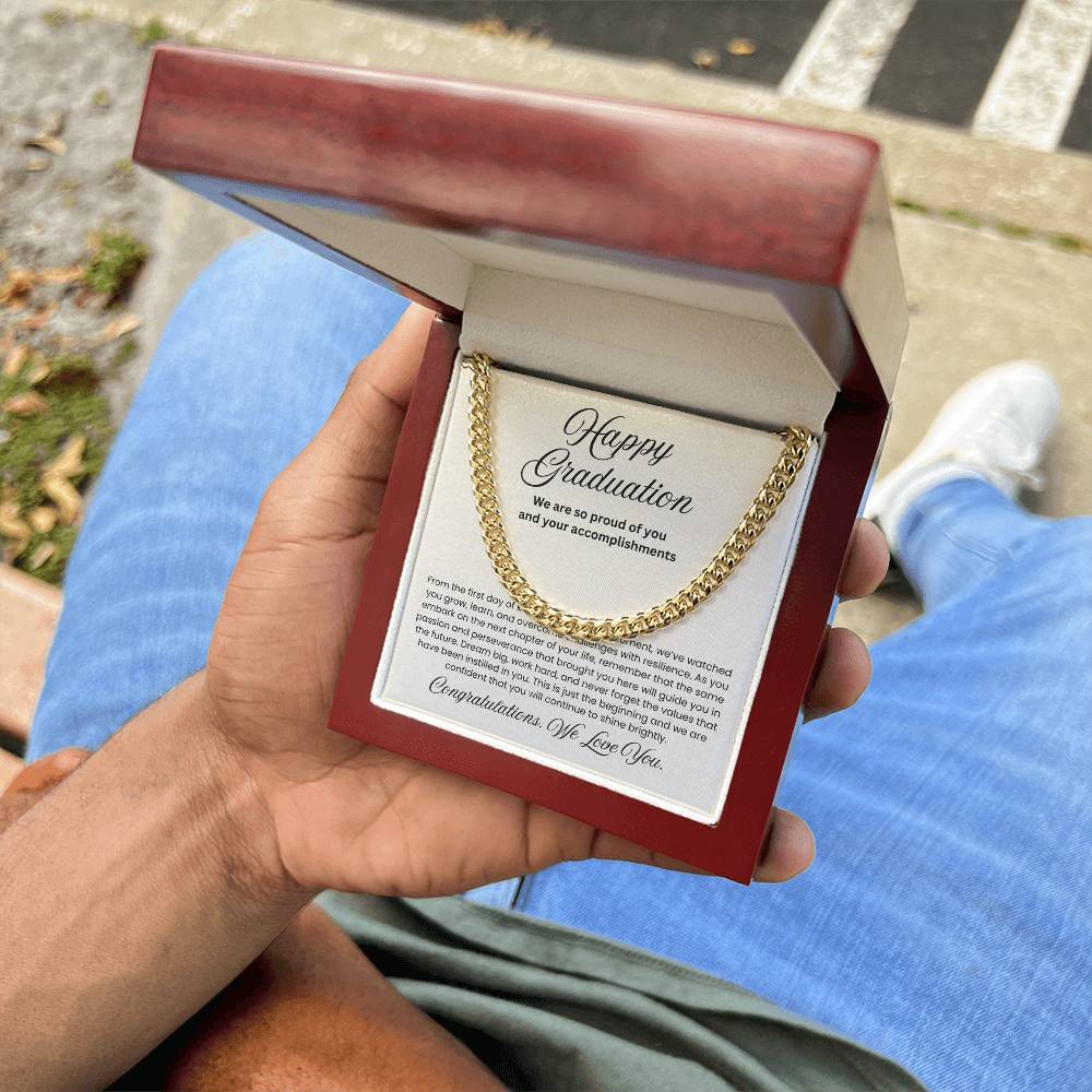 We are Proud Cuban Link Chain - Father Mother Gift for Son, High School, College Graduate, Son Graduation Gift