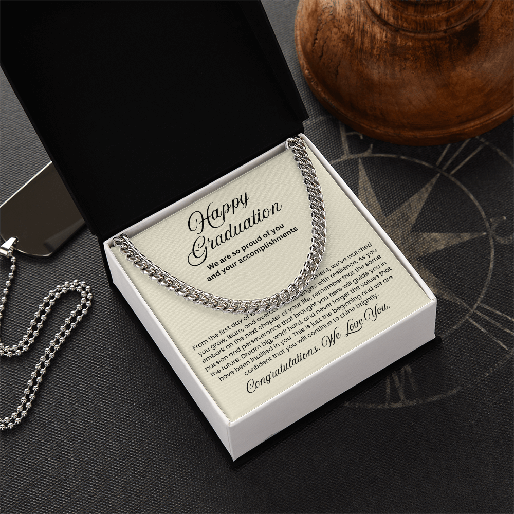 We are Proud Cuban Link Chain - Father Mother Gift for Son, High School, College Graduate, Son Graduation Gift