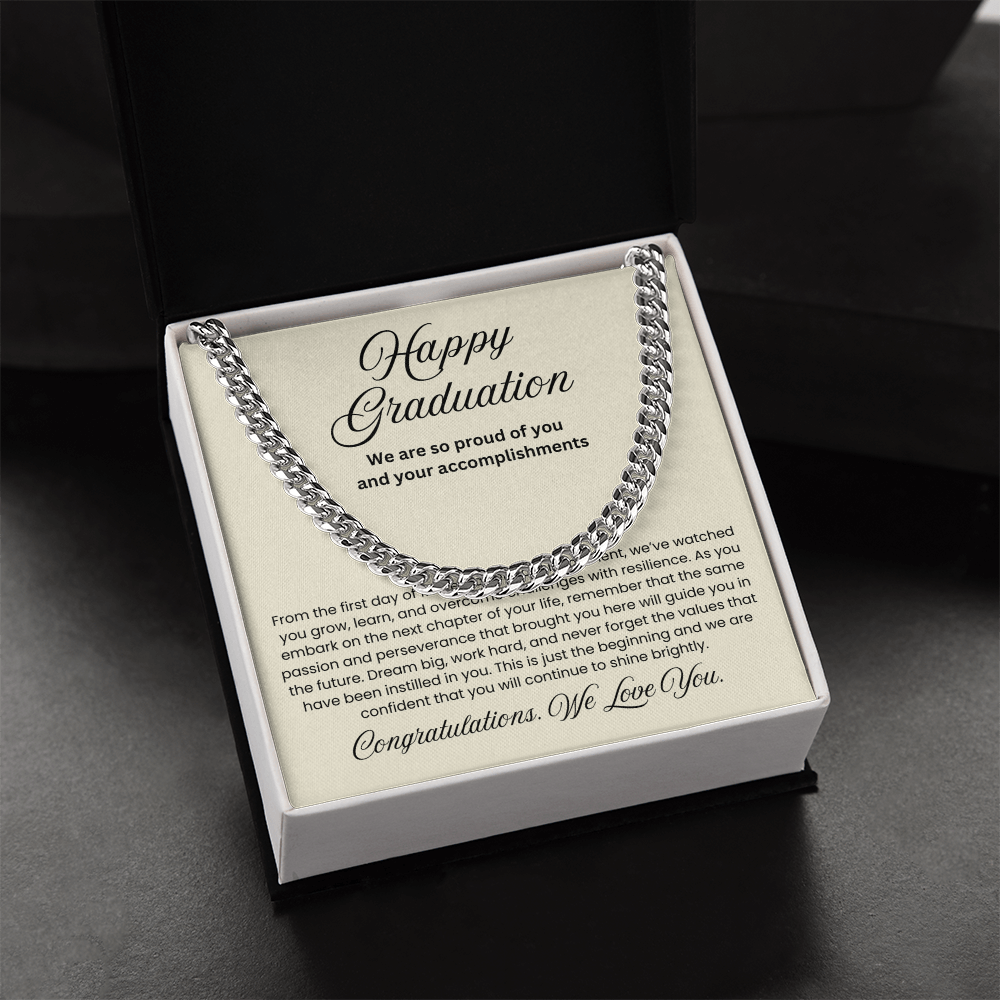 We are Proud Cuban Link Chain - Father Mother Gift for Son, High School, College Graduate, Son Graduation Gift