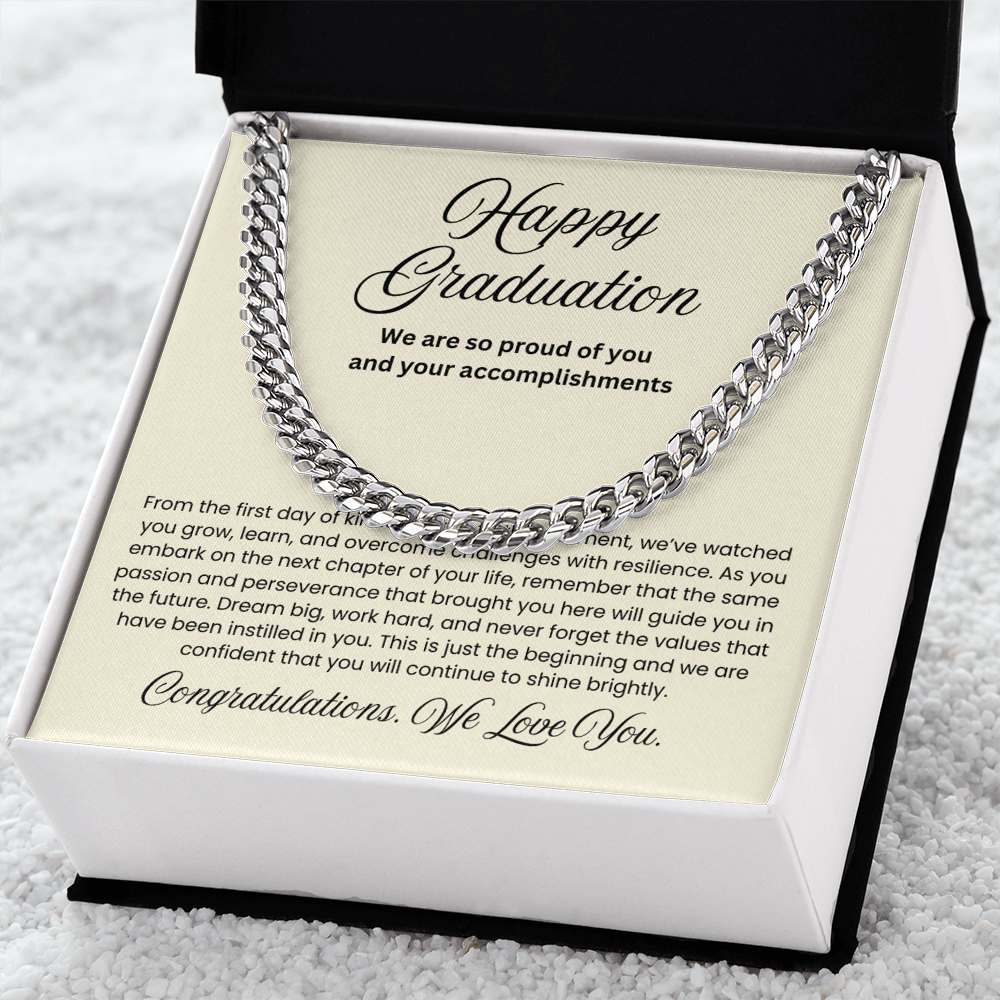 We are Proud Cuban Link Chain - Father Mother Gift for Son, High School, College Graduate, Son Graduation Gift