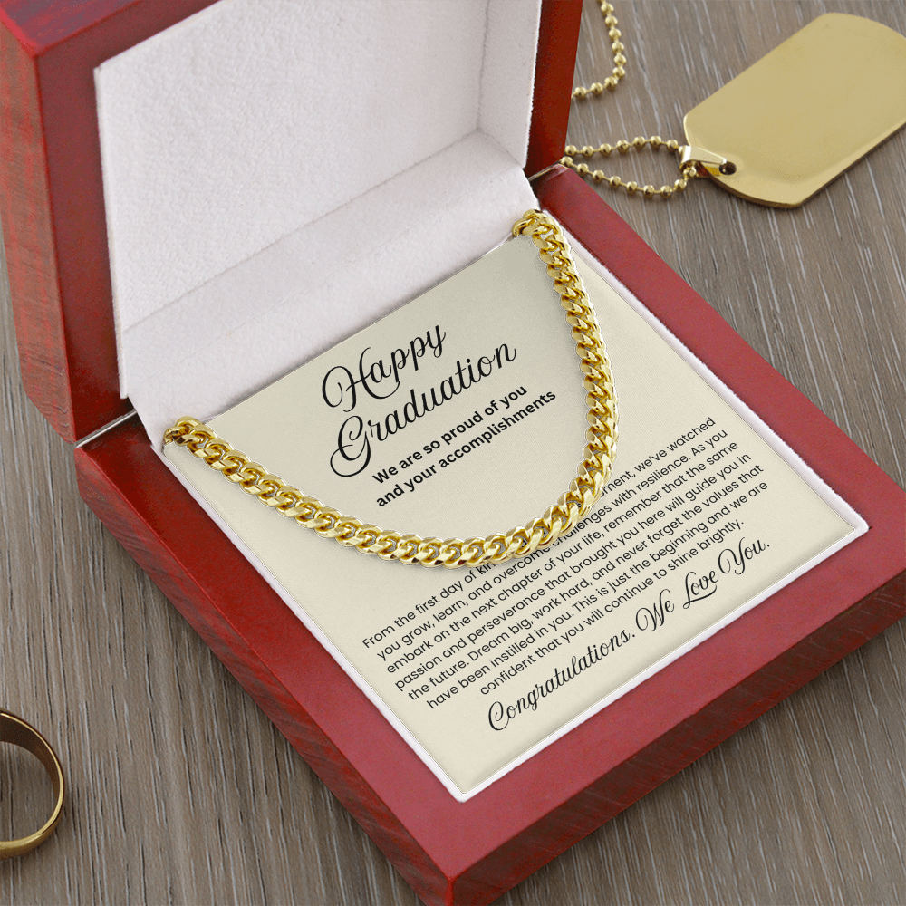 We are Proud Cuban Link Chain - Father Mother Gift for Son, High School, College Graduate, Son Graduation Gift