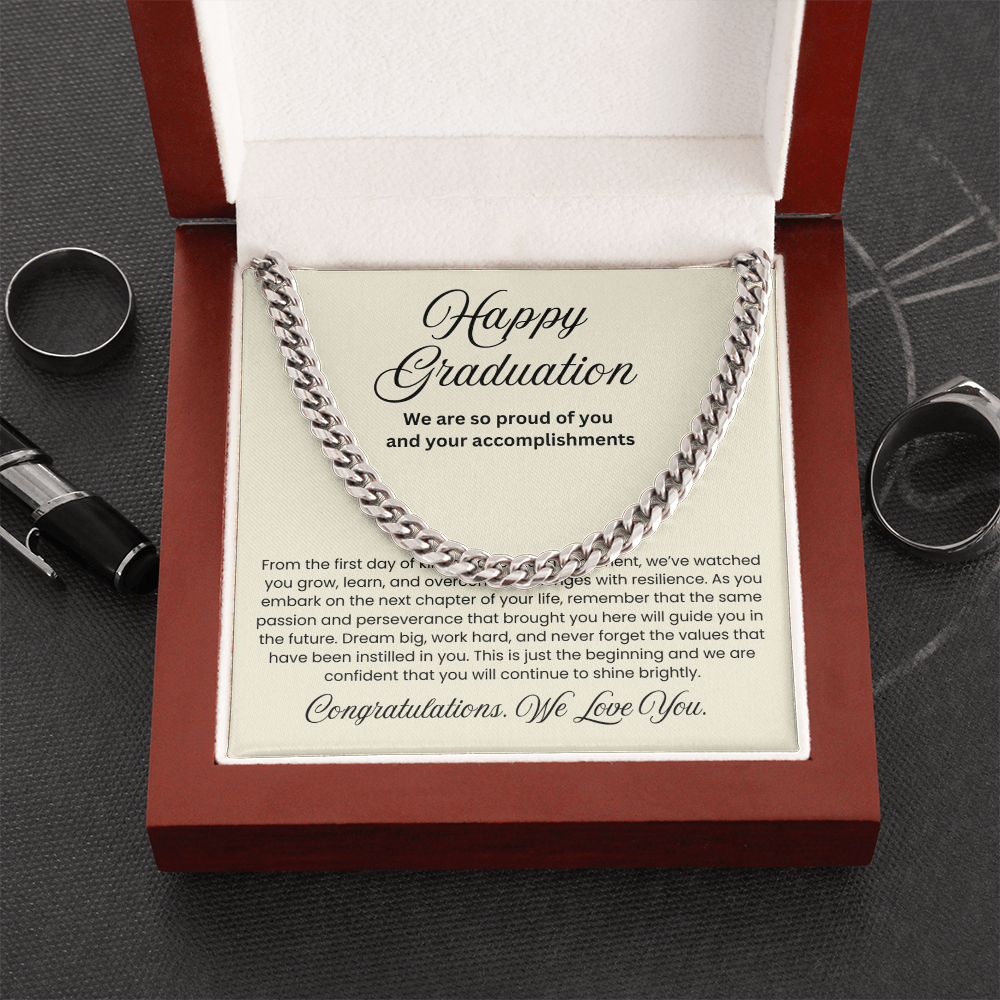 We are Proud Cuban Link Chain - Father Mother Gift for Son, High School, College Graduate, Son Graduation Gift