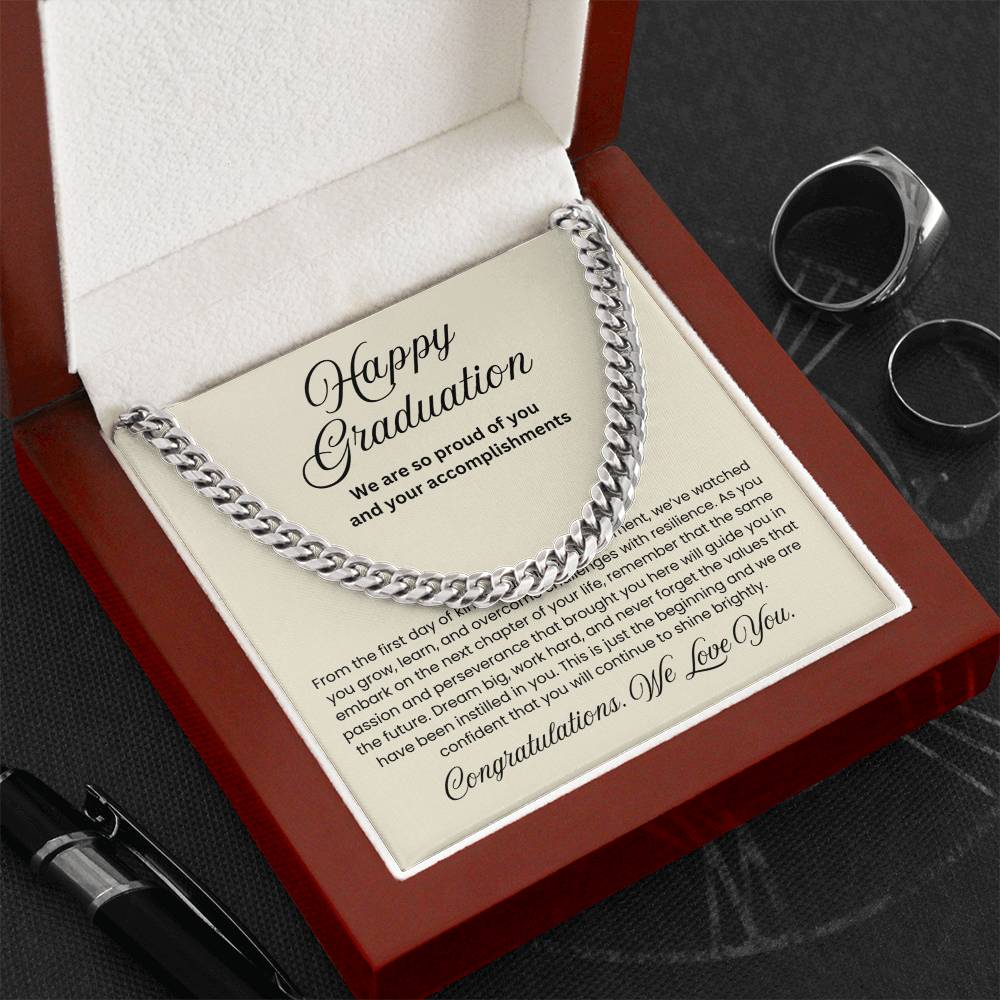 We are Proud Cuban Link Chain - Father Mother Gift for Son, High School, College Graduate, Son Graduation Gift