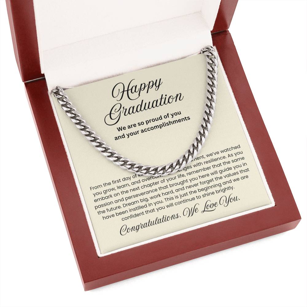 We are Proud Cuban Link Chain - Father Mother Gift for Son, High School, College Graduate, Son Graduation Gift