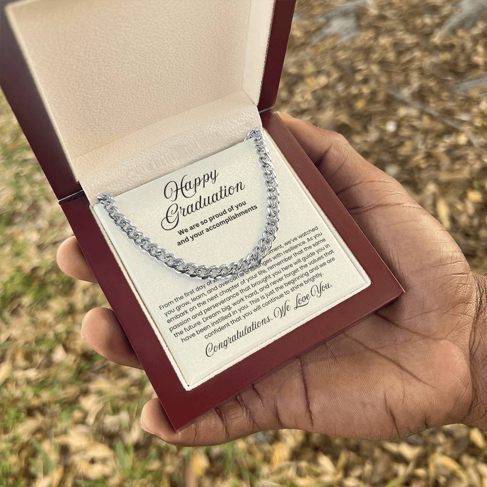 We are Proud Cuban Link Chain - Father Mother Gift for Son, High School, College Graduate, Son Graduation Gift
