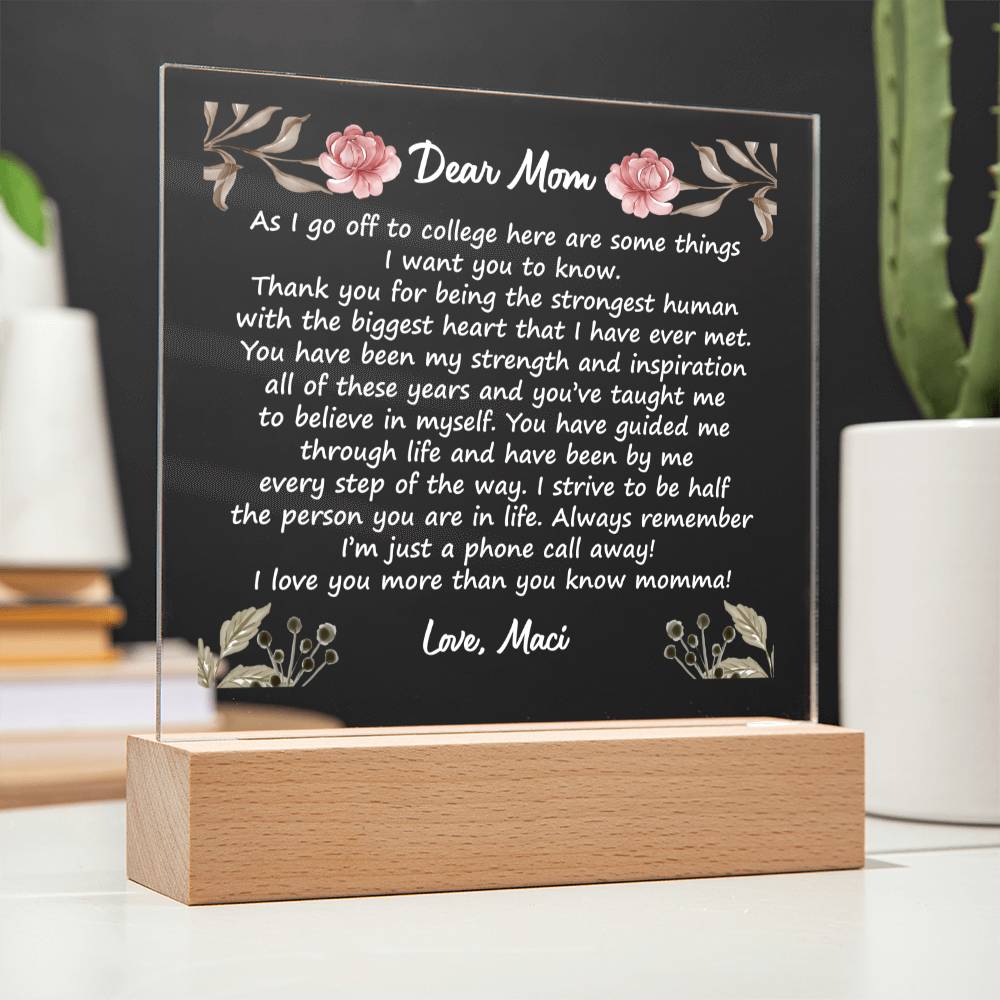 Off to College - Square Acrylic Plaque