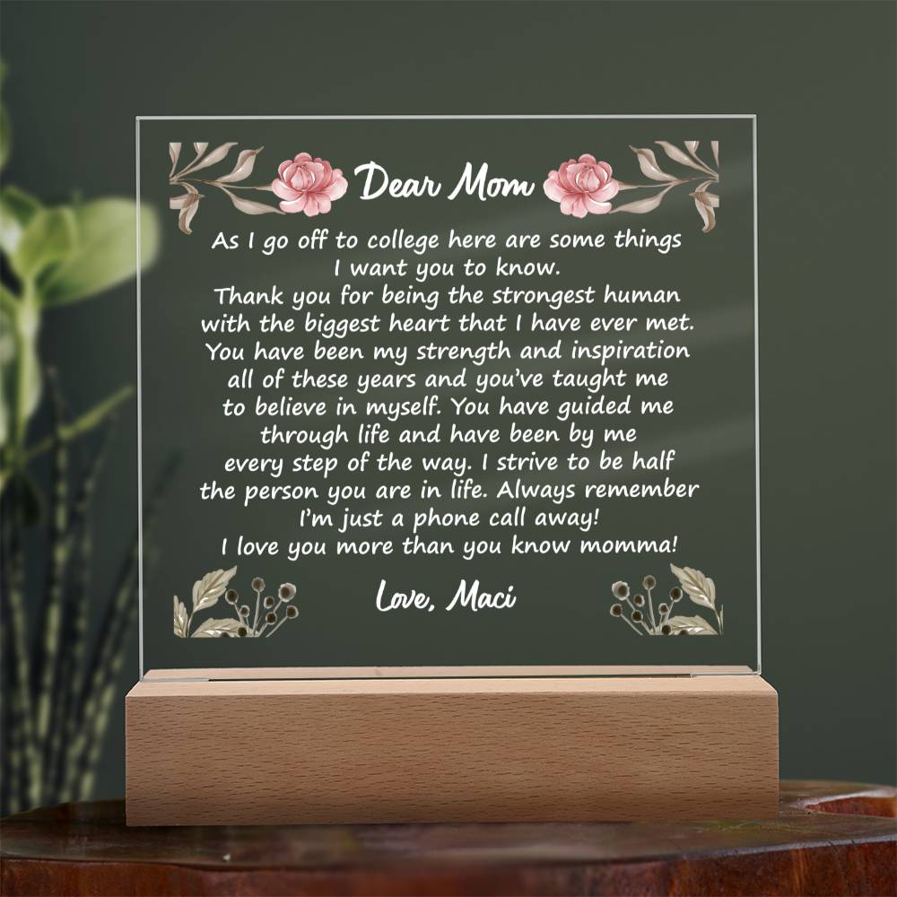 Off to College - Square Acrylic Plaque