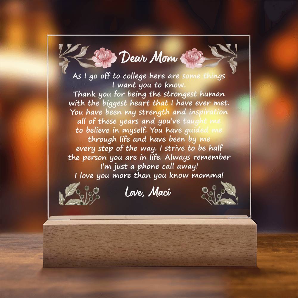 Off to College - Square Acrylic Plaque