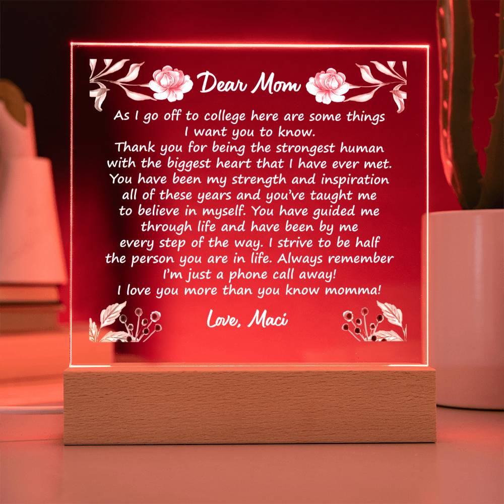 Off to College - Square Acrylic Plaque