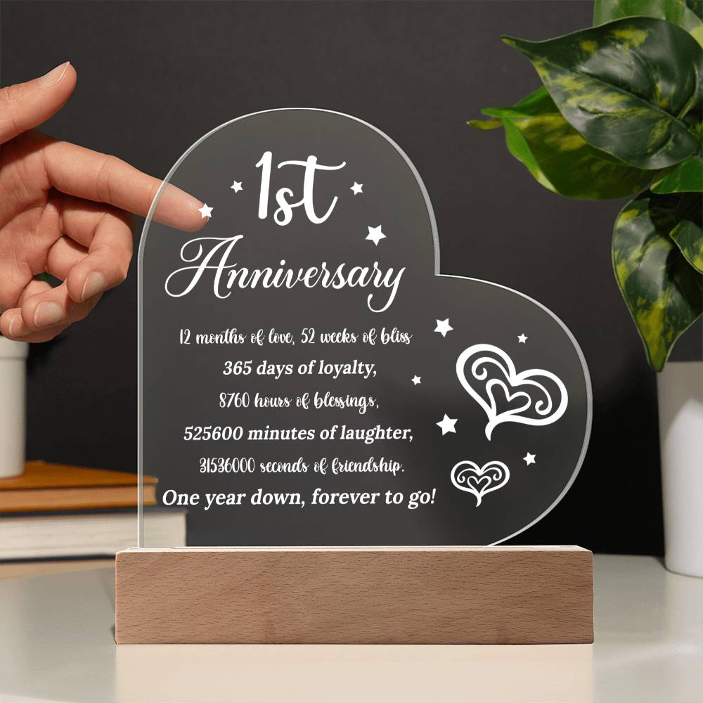 1st Anniversary - Printed Heart Acrylic Plaque