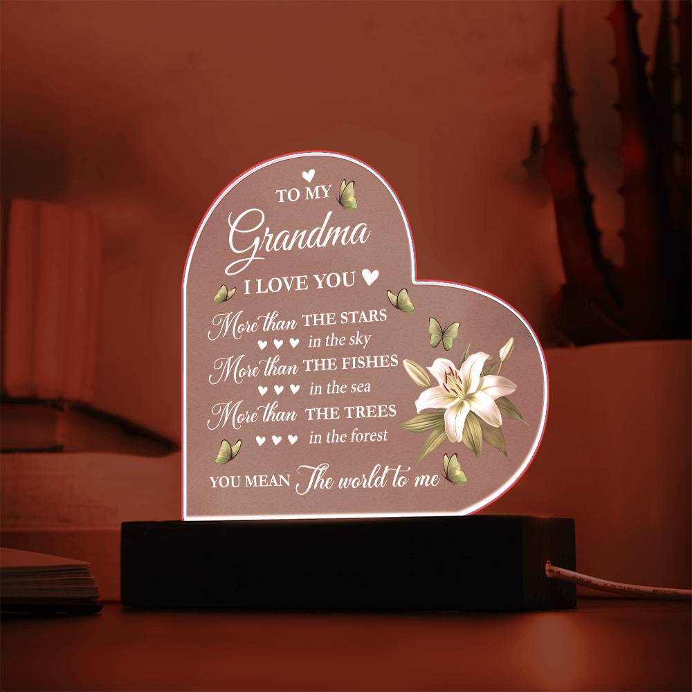 Grandma - You mean the world to me - Printed Heart Acrylic Plaque
