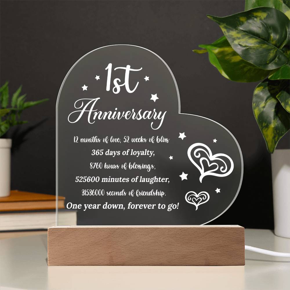 1st Anniversary - Printed Heart Acrylic Plaque