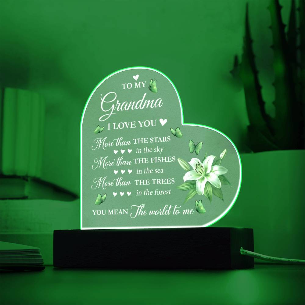 Grandma - You mean the world to me - Printed Heart Acrylic Plaque