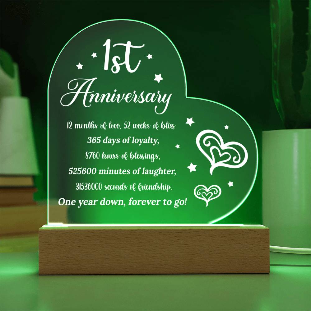 1st Anniversary - Printed Heart Acrylic Plaque