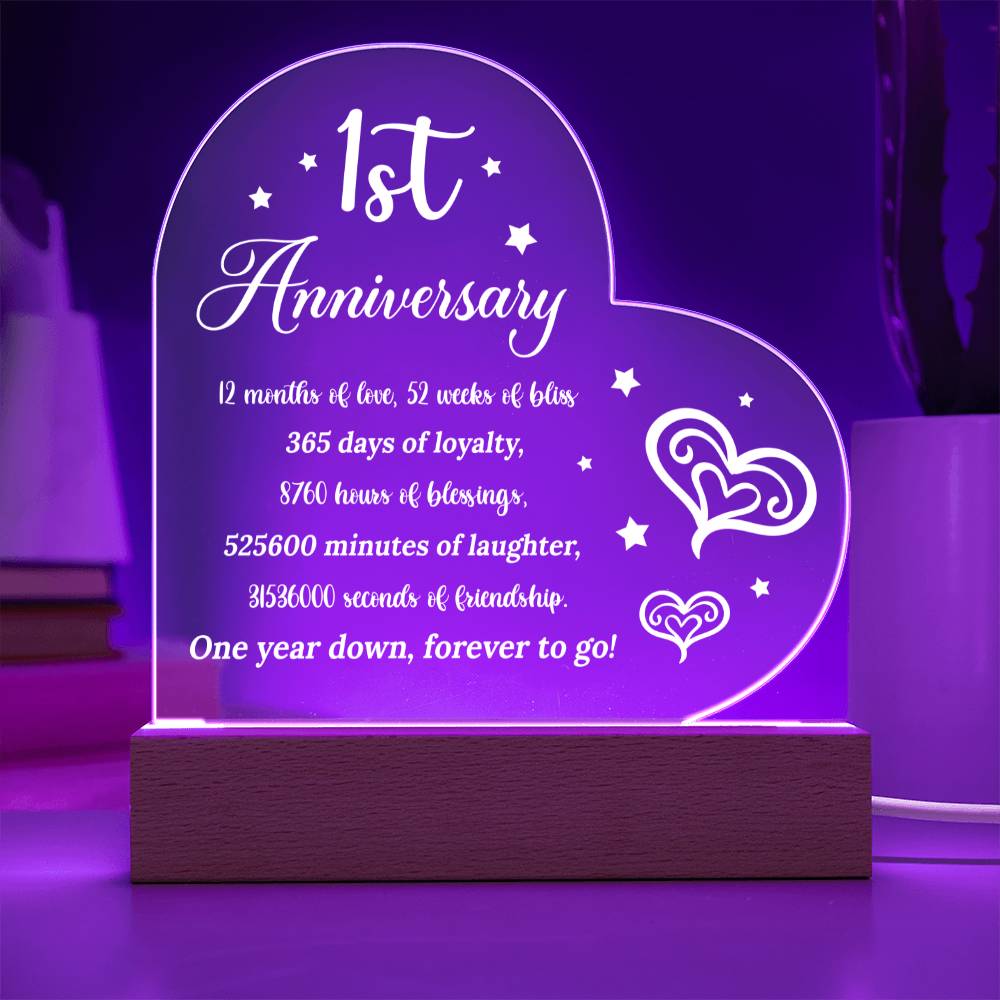 1st Anniversary - Printed Heart Acrylic Plaque